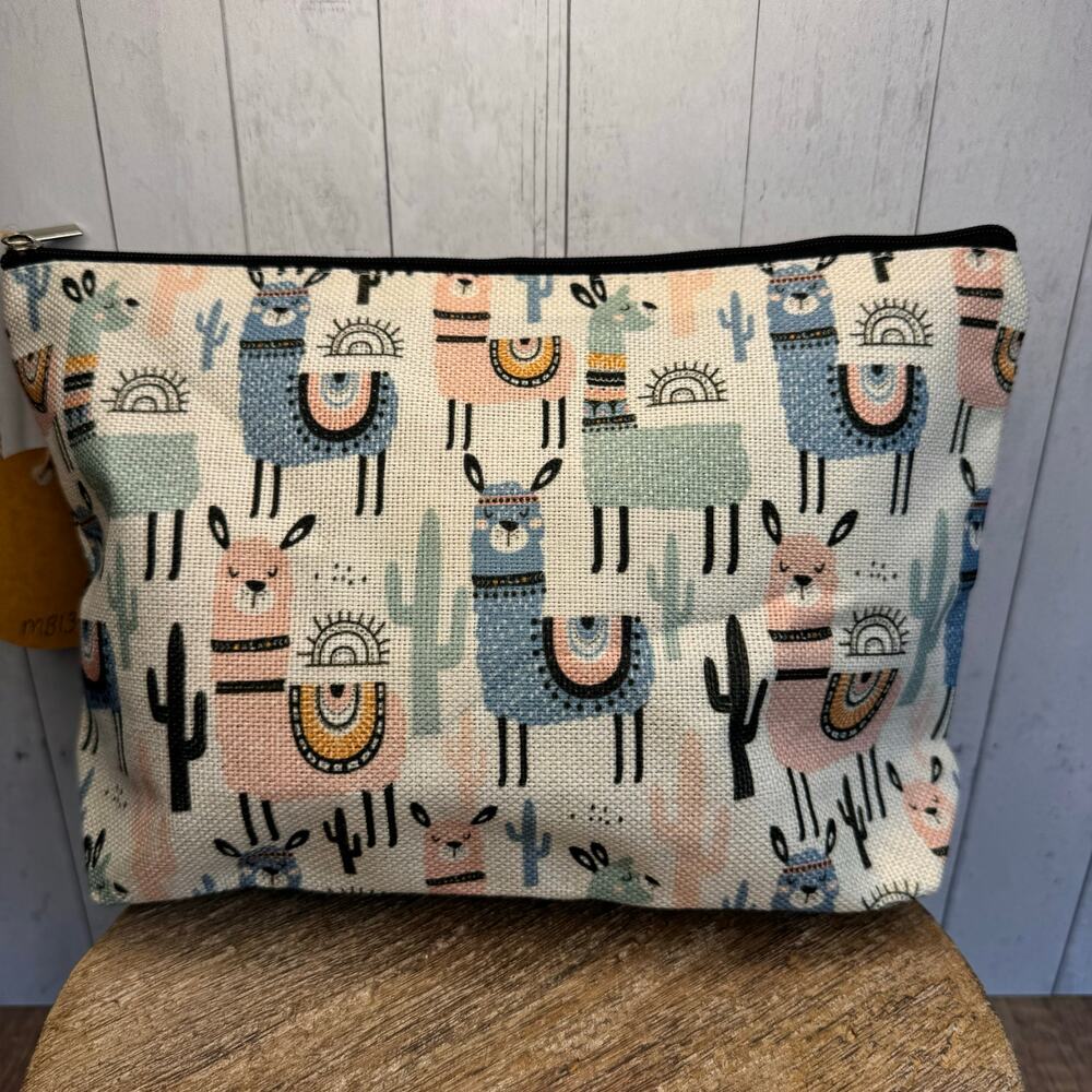 Llama Alpaca Makeup Bag Pastel Cosmetics Bag Canvas Bag NEW 10 x 6